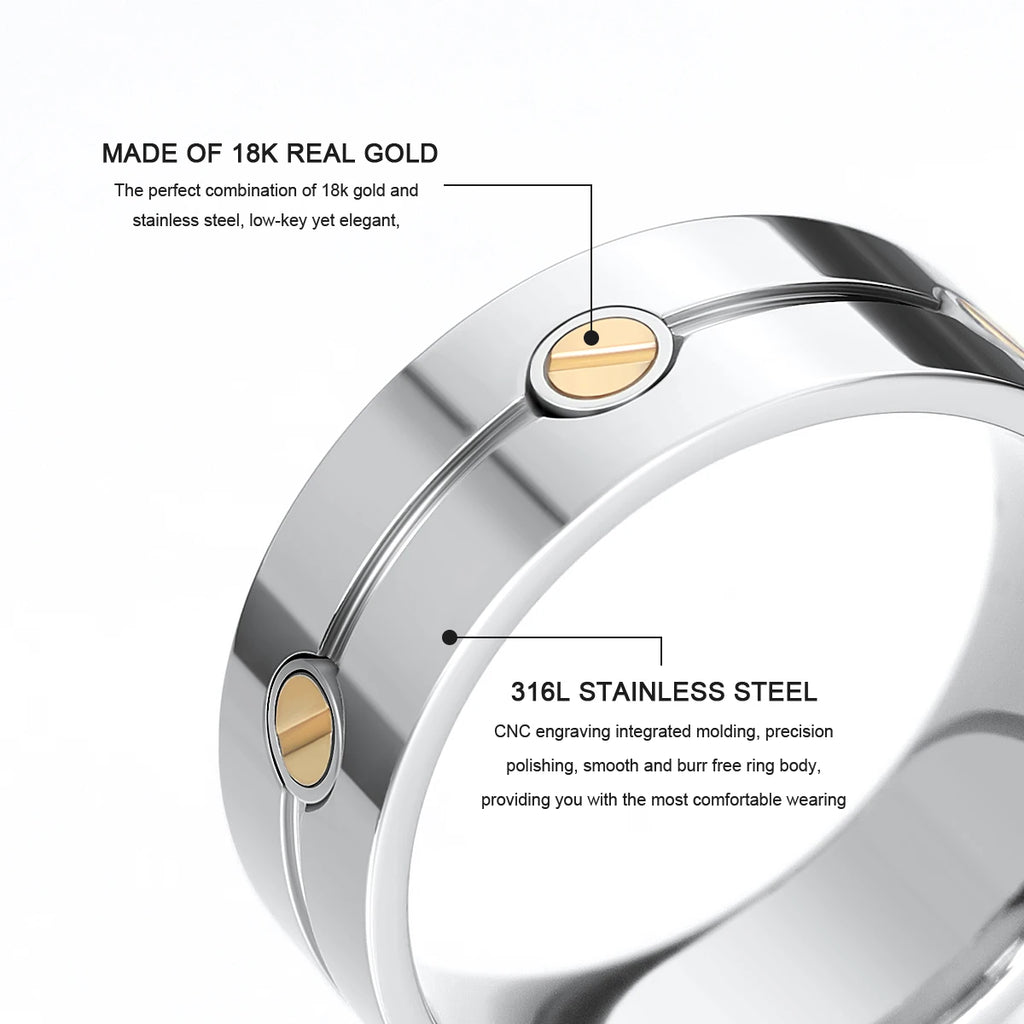 Men's 18K Gold Inlay Stainless Steel Band Ring