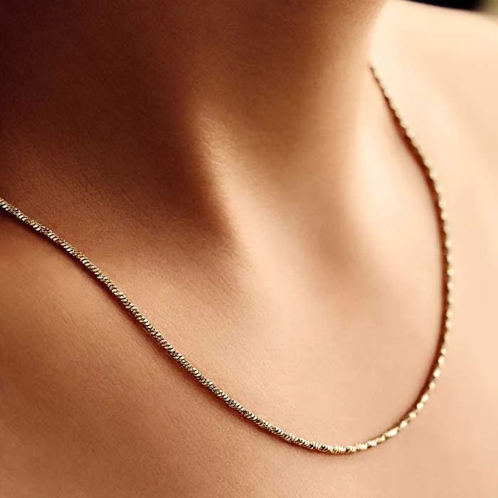 Gold-Plated 18K Twisted Singapore Chain Necklace