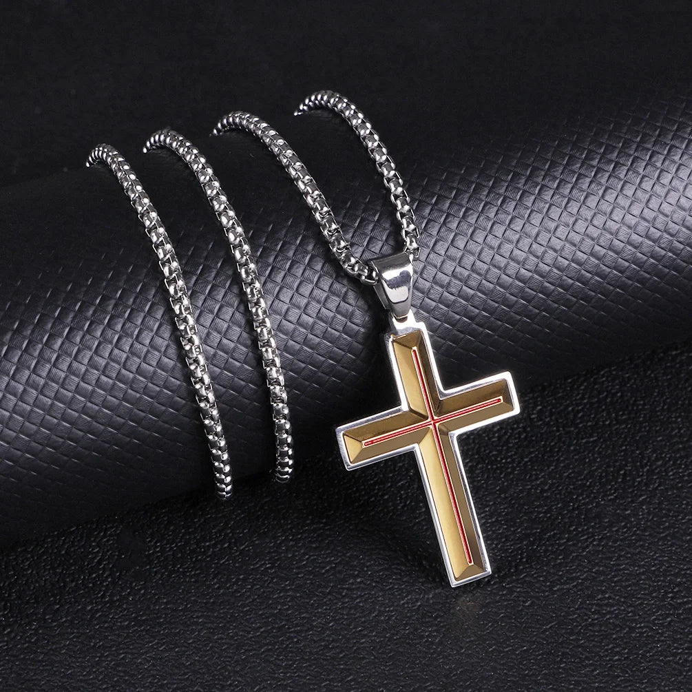 Men's Two-Tone Stainless Steel Cross Pendant Necklace