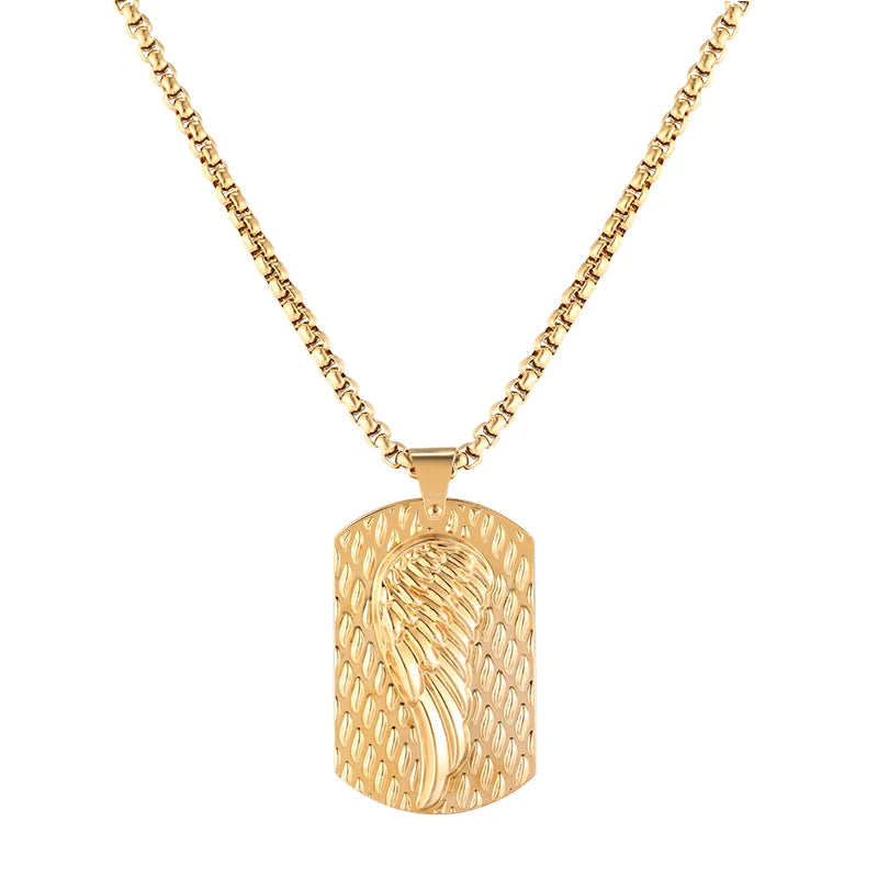 Gold Winged Dog Tag Stainless Steel Necklace