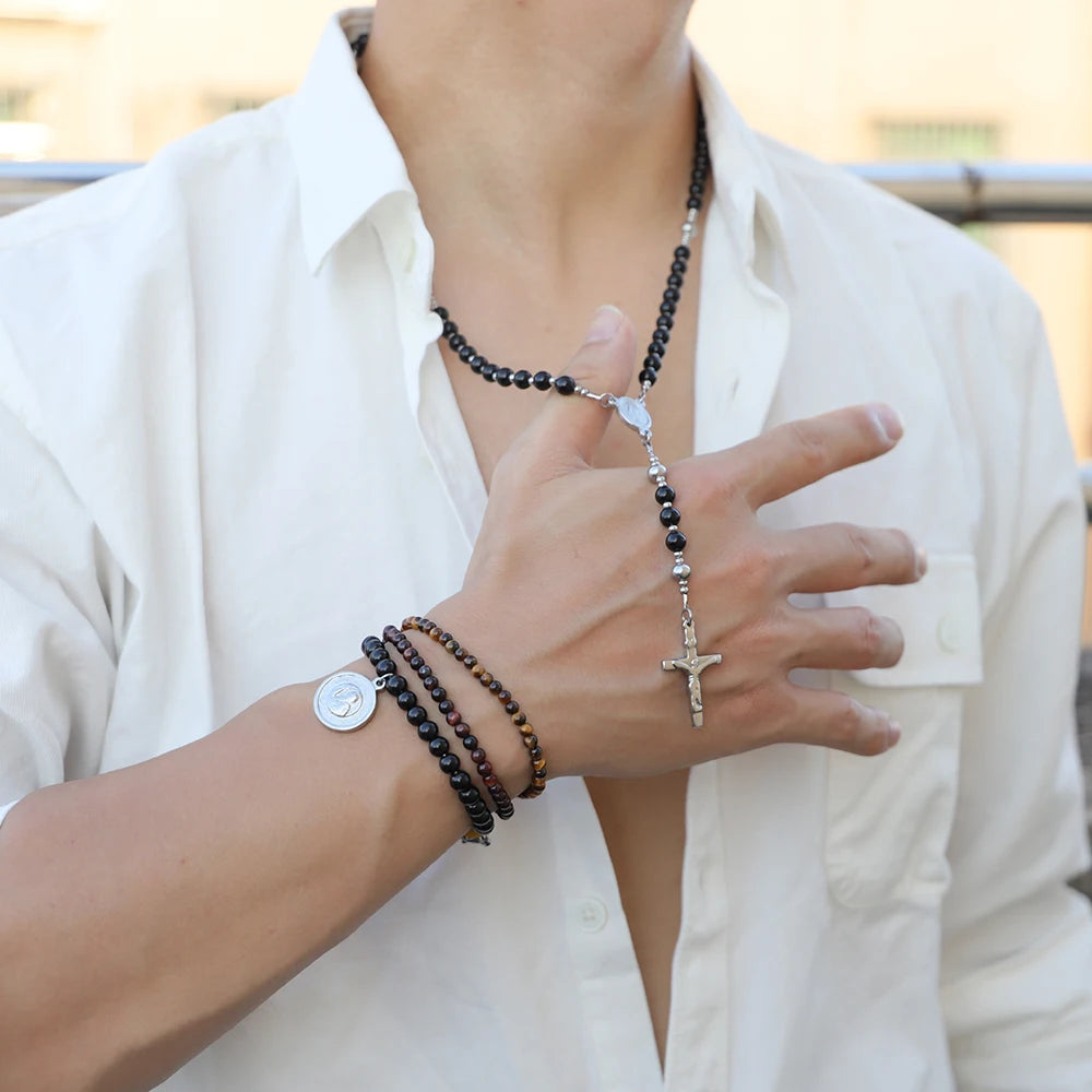 Beaded Obsidian Charm Bracelet