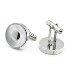 Mother of Pearl Inlay Circle Silver Tone Cufflinks
