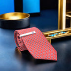 Polished Silver Tie Clip with Blue Chevrons