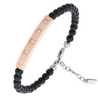 Rose Gold Bar & Black Beaded Zirconia Bracelet