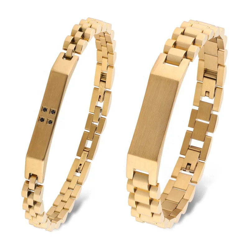 Gold Tone Stainless Steel Watch Band Bracelet Set
