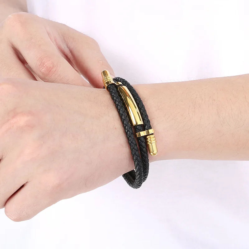 Gold Rope Leather Bracelet