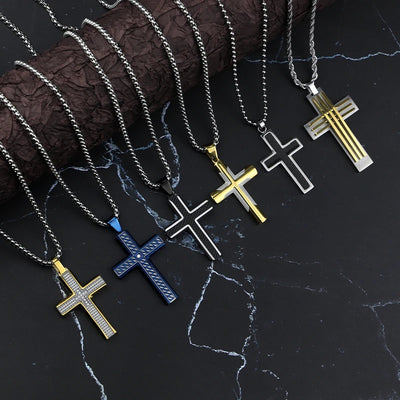 Classic Polished Steel Cross Necklace