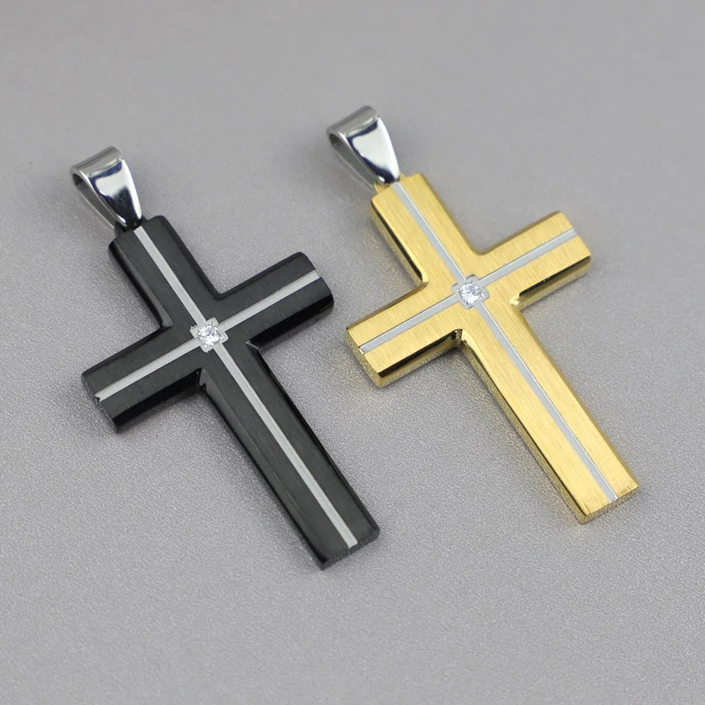Modern Two-Tone Cross Pendant Necklace with Zircon