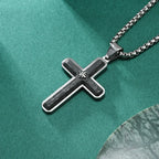 Men's Carbon Fiber Cross Pendant with Star Necklace