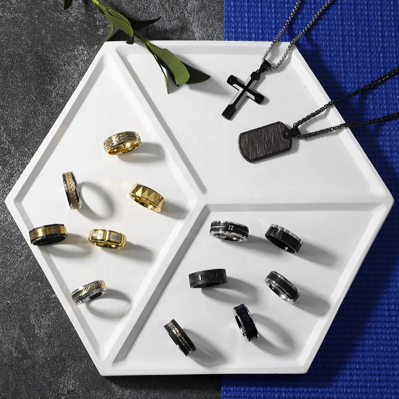 Men's Stainless Steel Carbon Fiber Inlay Ring Set