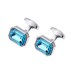 Aqua Crystal Rectangular Silver-Tone Cufflinks