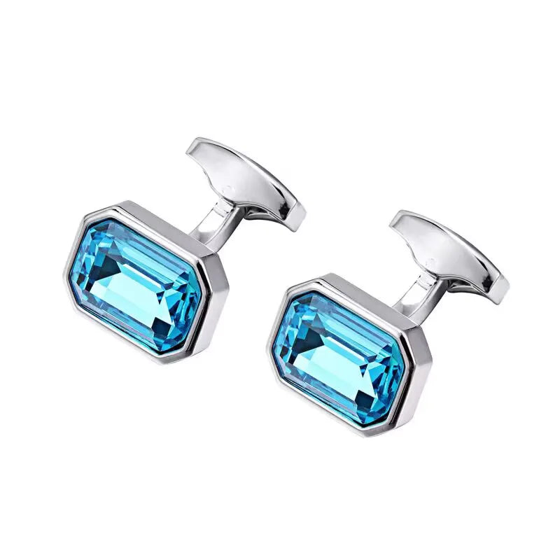Silver-Tone Crystal Diamond Cufflinks