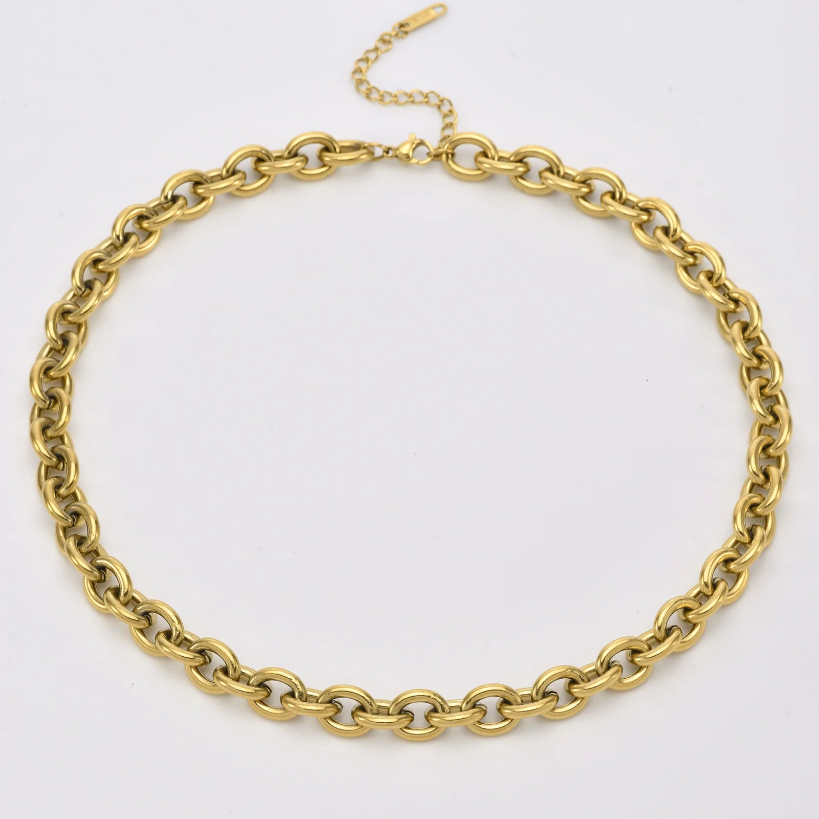Chunky Gold Stainless Steel Round Link Chain Necklace