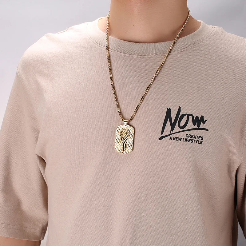 Gold Winged Dog Tag Stainless Steel Necklace