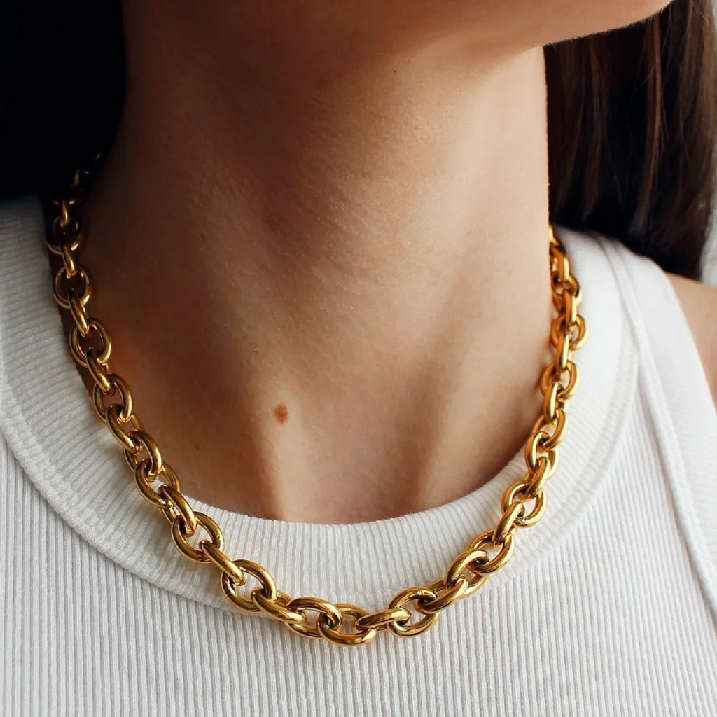 Chunky Gold Stainless Steel Round Link Chain Necklace