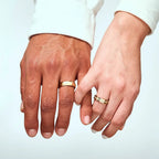 Polished Gold Tone Plain and Stone Set Couple Rings