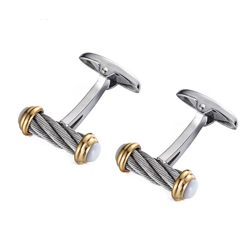 Two Tone Twisted Cable Pearl Cufflinks