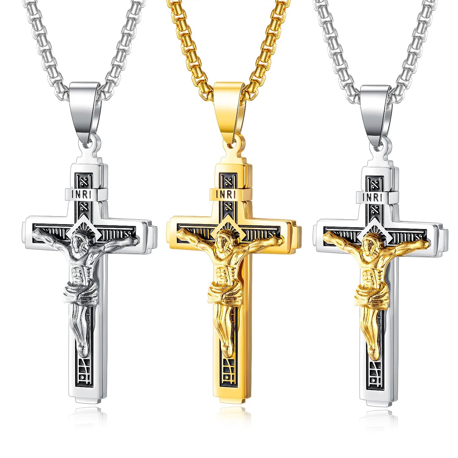 Silver-Tone Crucifix Cross Necklace