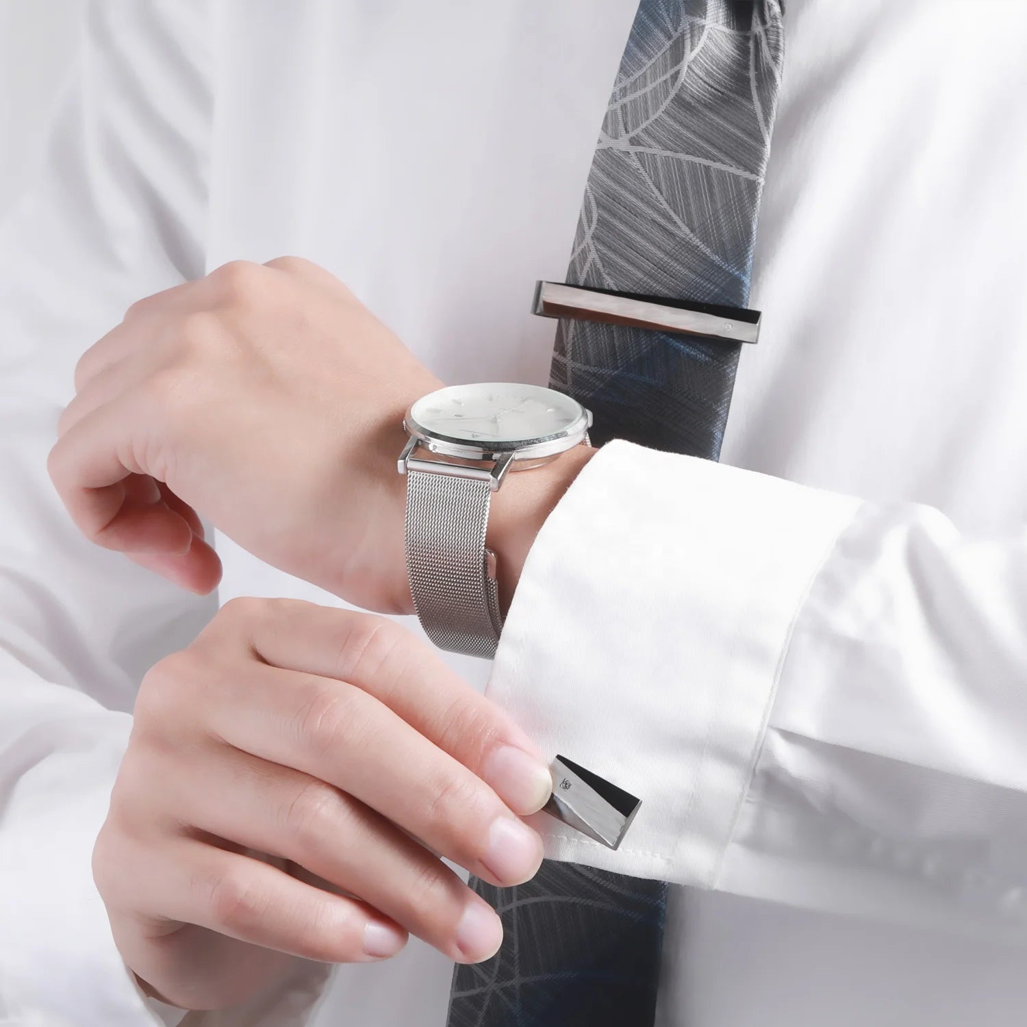 Silver-Tone Bold Round Cufflinks
