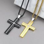 Modern Two-Tone Cross Pendant Necklace with Zircon