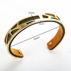 Geometric Steel Cuff Bracelet with Leather Inlay