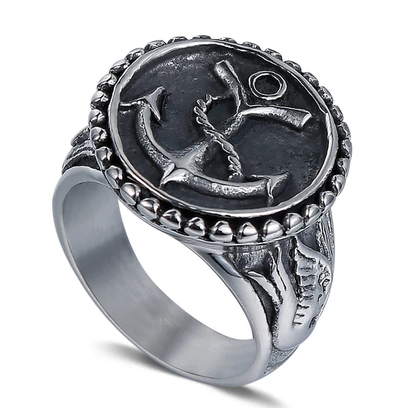 Silver-Tone Anchor Command Ring