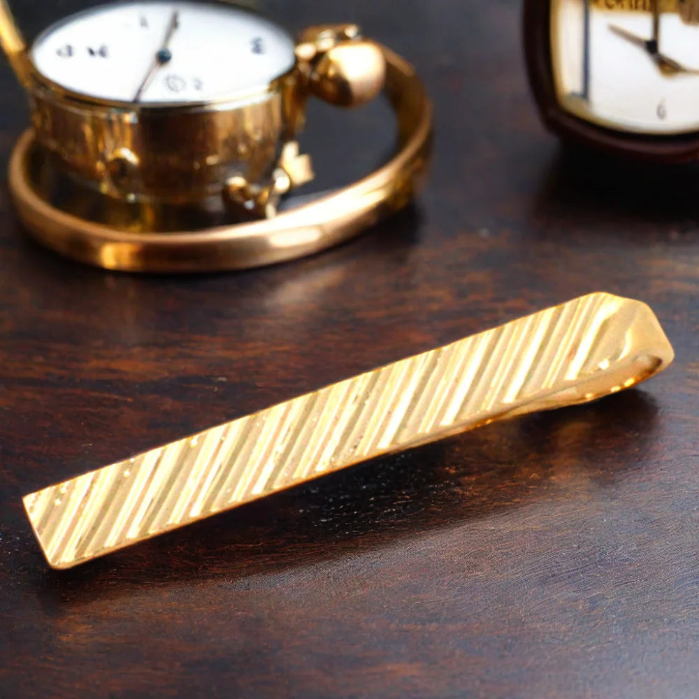 Gold Textured Diagonal Stripe Tie Bar
