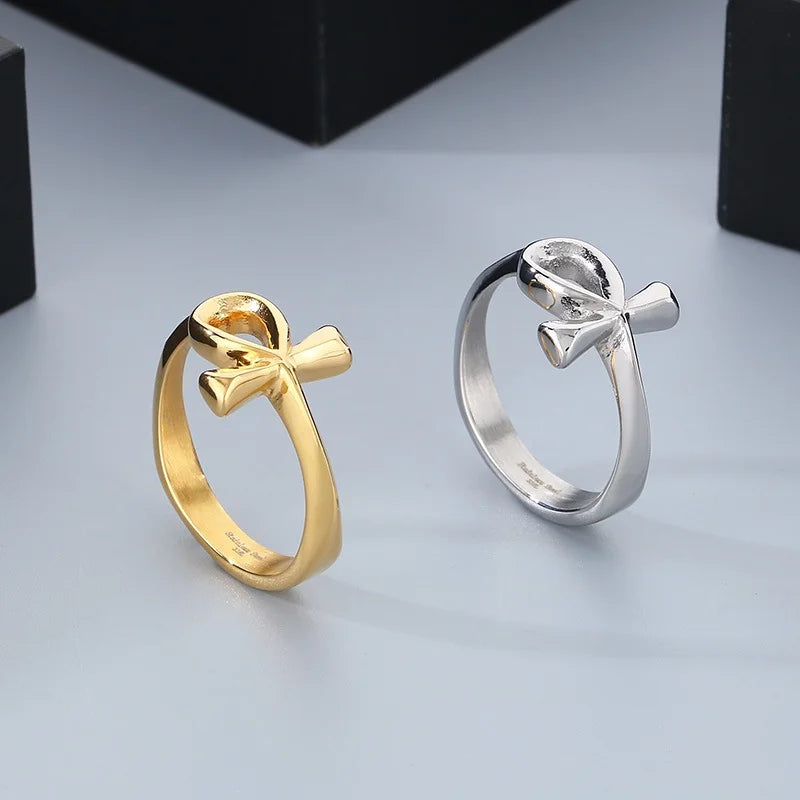 Gold Enduring Ankh Cross Ring