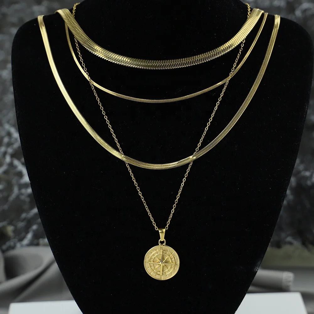 Polished Stainless Steel Snake Chain Necklace Gold & Silver