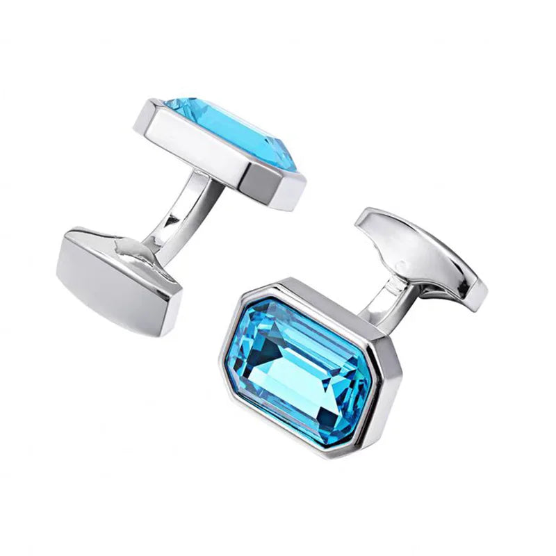 Silver-Tone Crystal Diamond Cufflinks