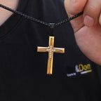 Men's Two-Tone Zircon Inlaid Cross Necklace