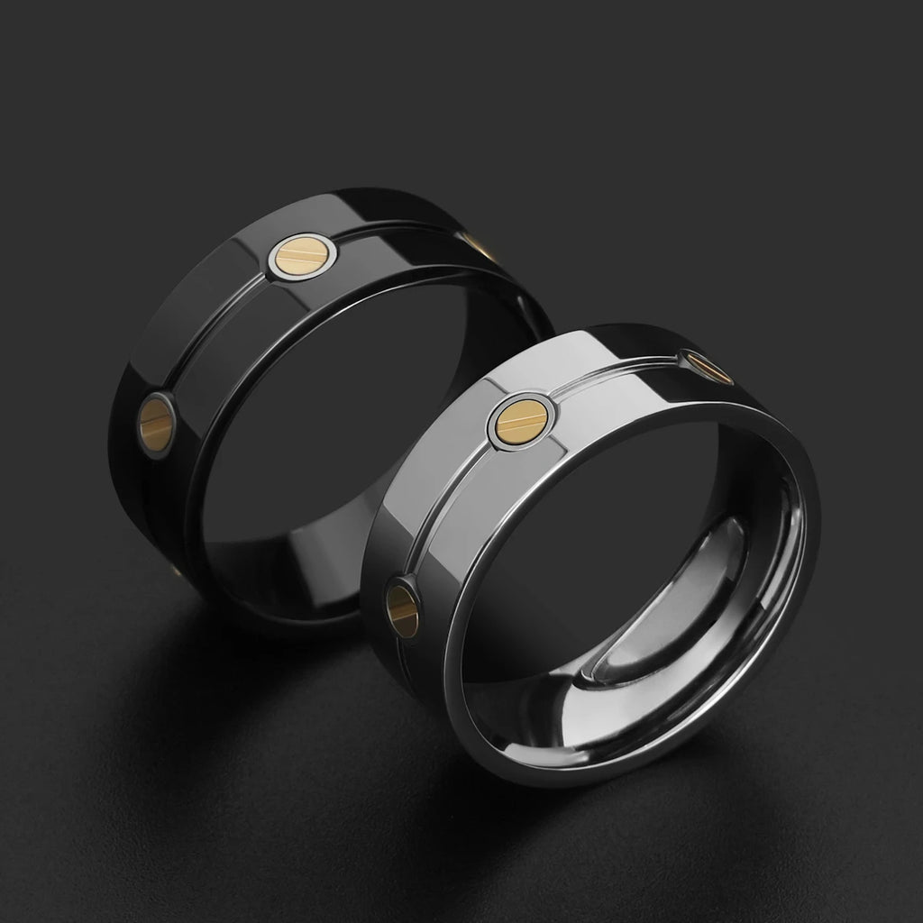 Men's 18K Gold Inlay Stainless Steel Band Ring