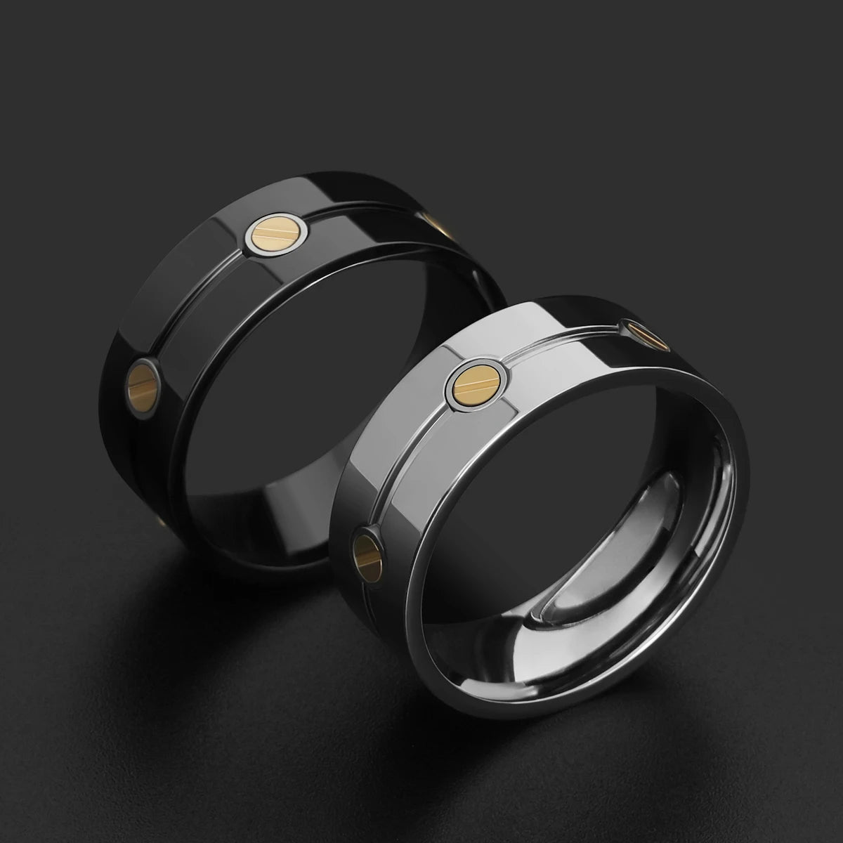 Silver-Tone Polished Inlay Ring