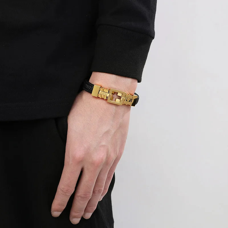 Men's Braided Leather Cross Buckle Bracelet