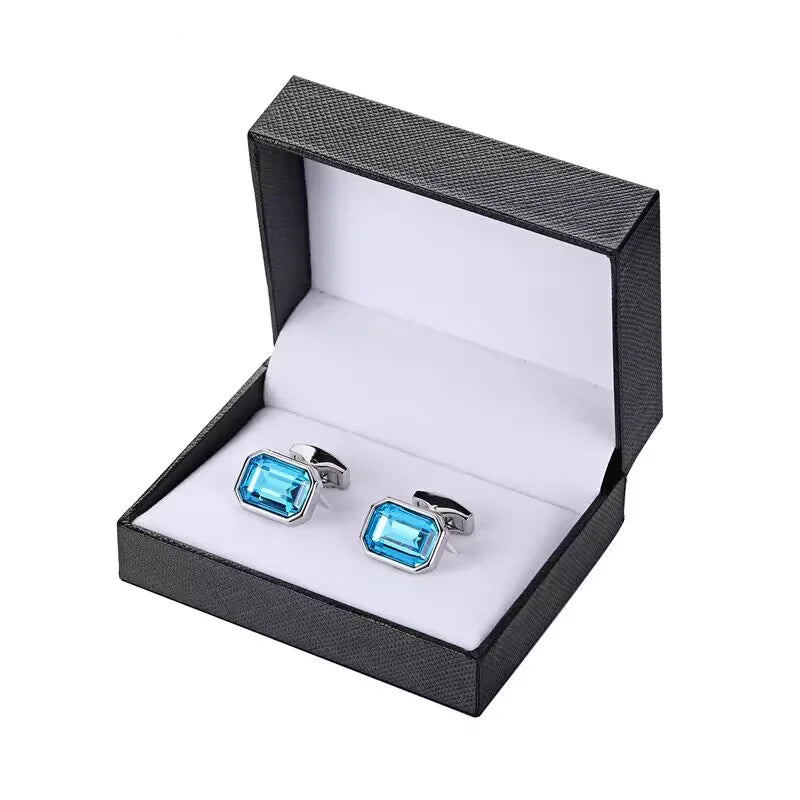 Silver-Tone Crystal Diamond Cufflinks