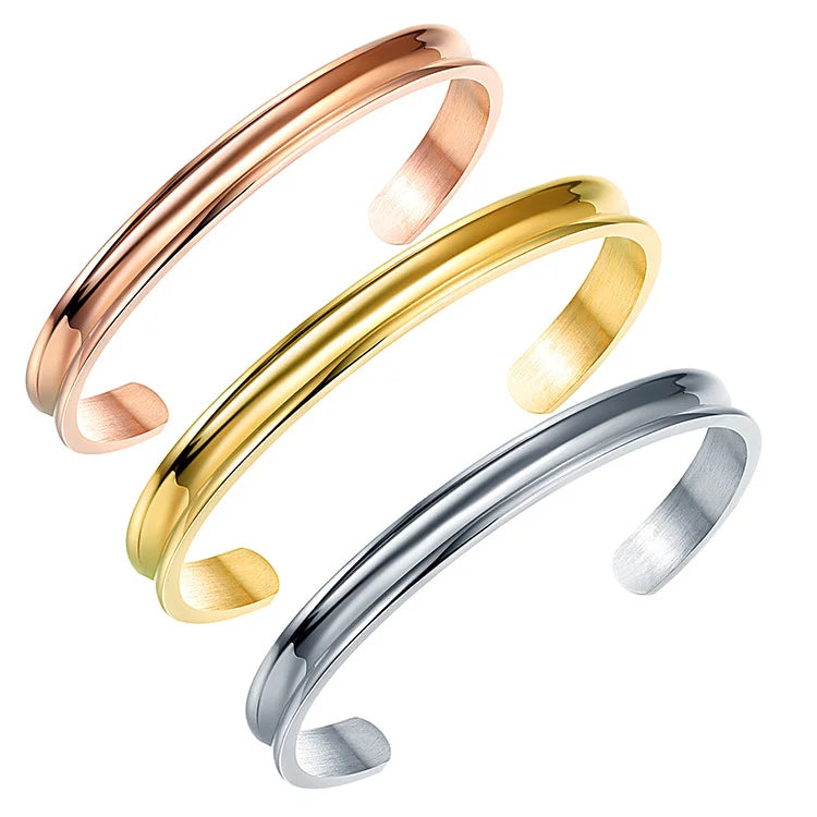 Gold Grooved Cuff Bracelet