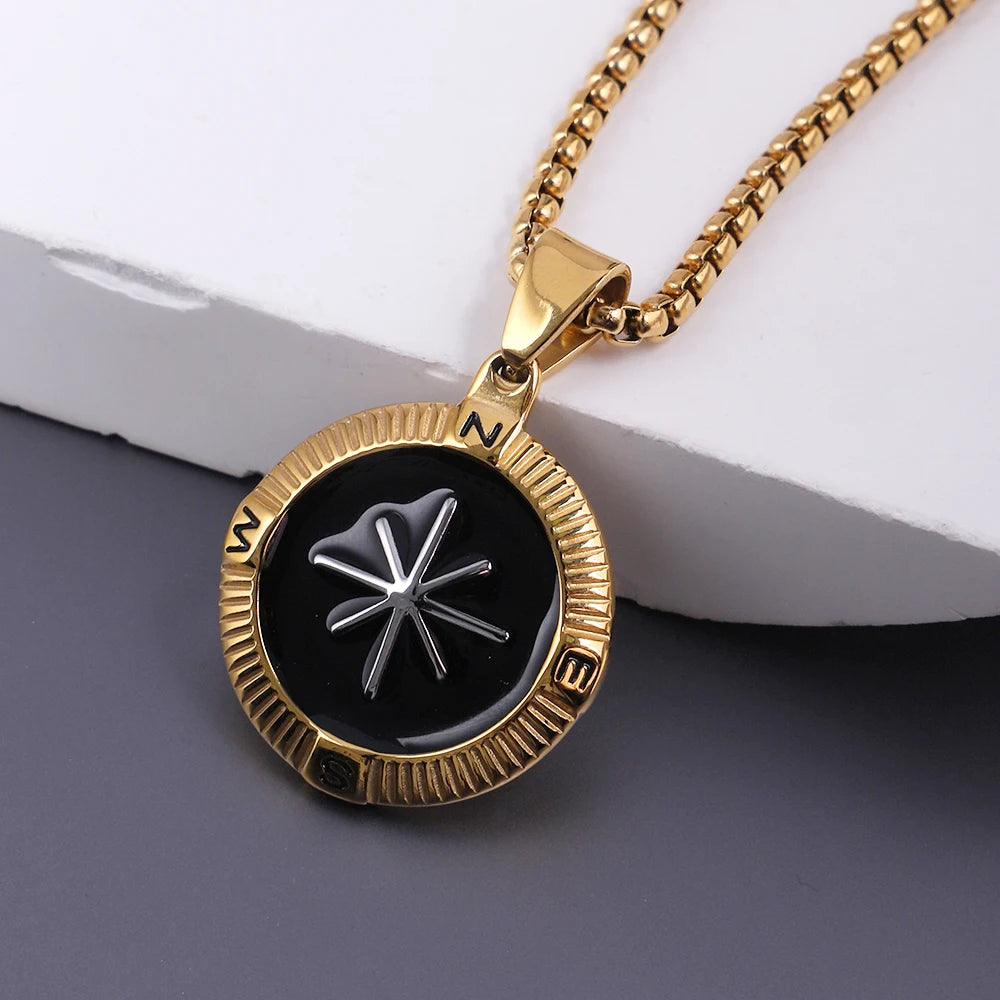 Men's Compass Pendant Necklace with Box Chain