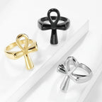 Polished Egyptian Ankh Cross Stainless Steel Ring