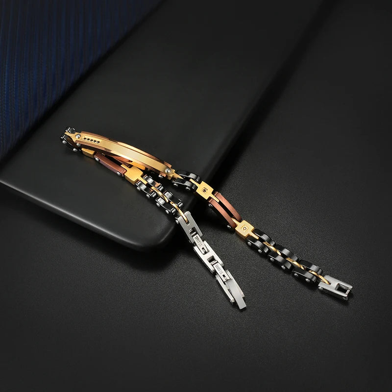 Men's Multi-Tone Ceramic Stainless Steel Bar Bracelet