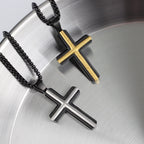 Men's Black and Gold Cross Pendant Necklace