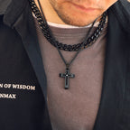 Black Plated Stainless Steel Cut-Out Cross Necklace