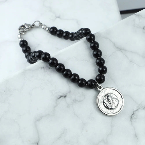 Beaded Obsidian Charm Bracelet