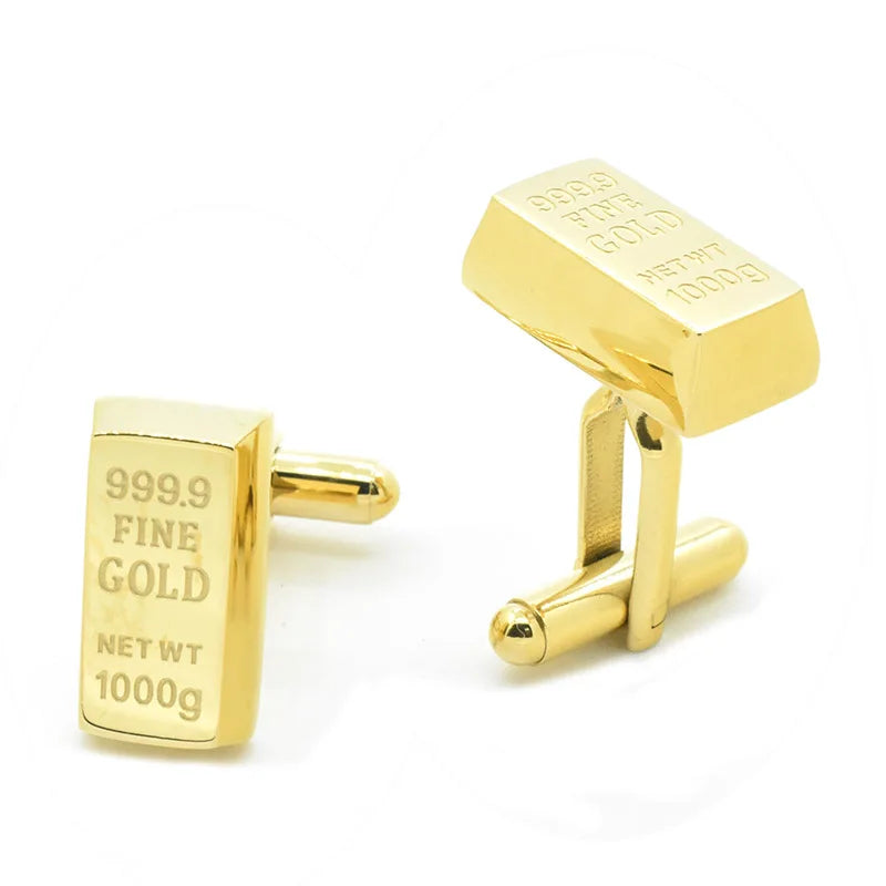 Gold Bar Novelty Cufflinks for Business Suit Shirts