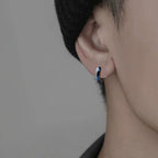 Men's Engraved Blue Inlay Huggie Hoop Earrings