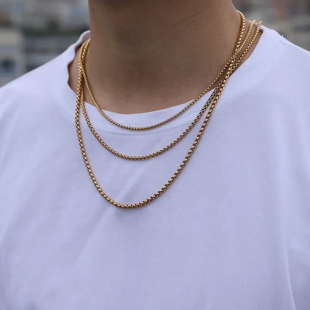 18K Gold Plated Round Box Chain Necklace