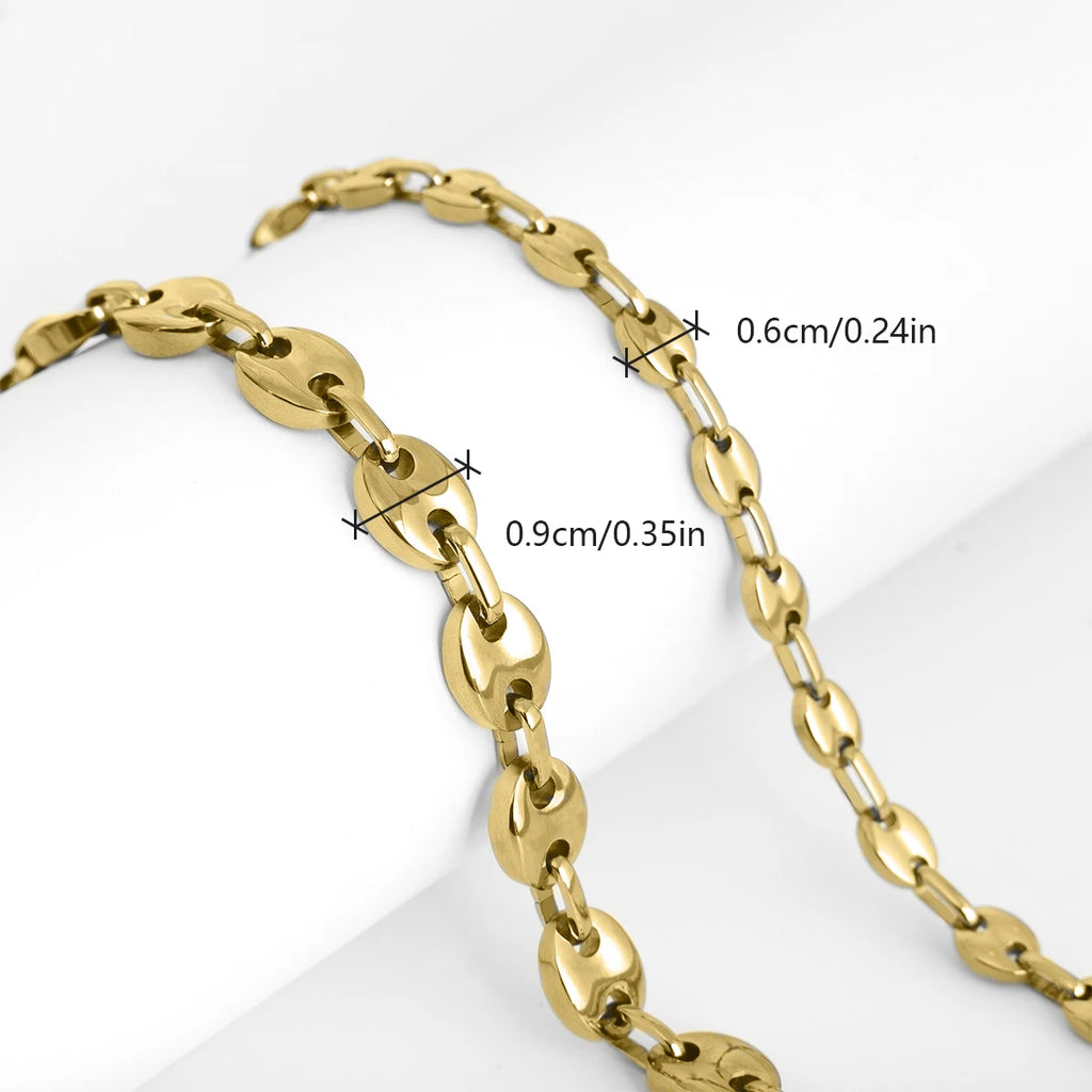 Gold Coffee Bean Chain Necklace with Lobster Clasp