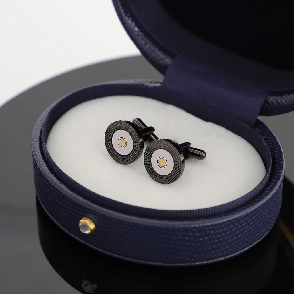 Black Textured Steel Cufflinks with 18K Gold Plated Bar