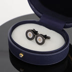 Black Textured Steel Cufflinks with 18K Gold Plated Bar