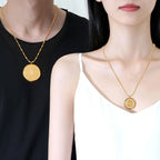 Gold-Plated Round CZ Double-Sided Pendant Ball Chain Necklace