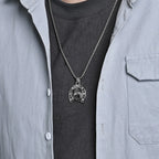 Horse Head Horseshoe Pendant Necklace with Zirconia